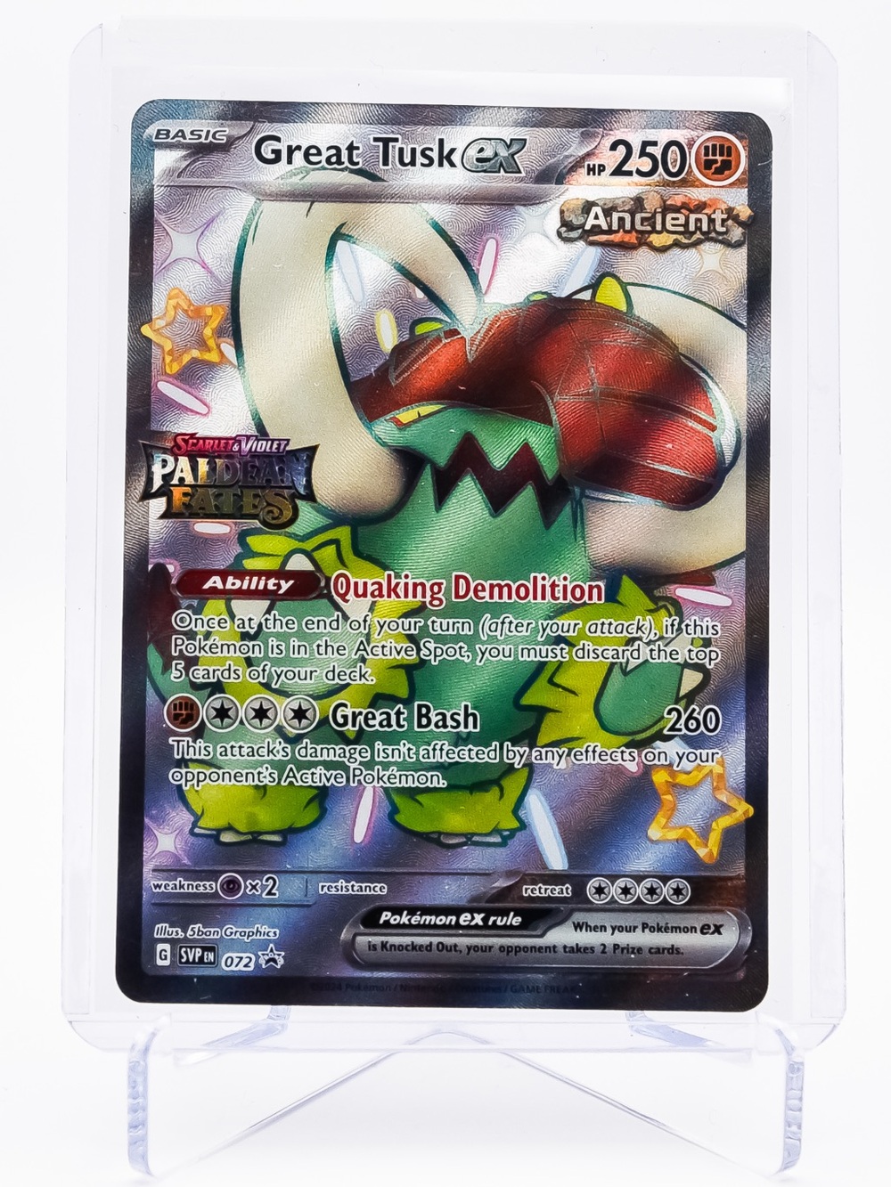 Pokemon Card Great Tusk 072 EX Promo Stamped Holo Paldean Fates NM